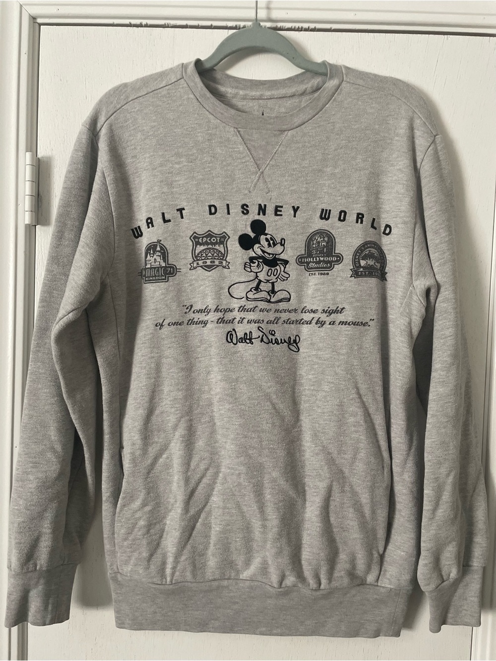 Walt Disney World Light Gray Embroidered Crewneck Sweatshirt with Mickey Graphic